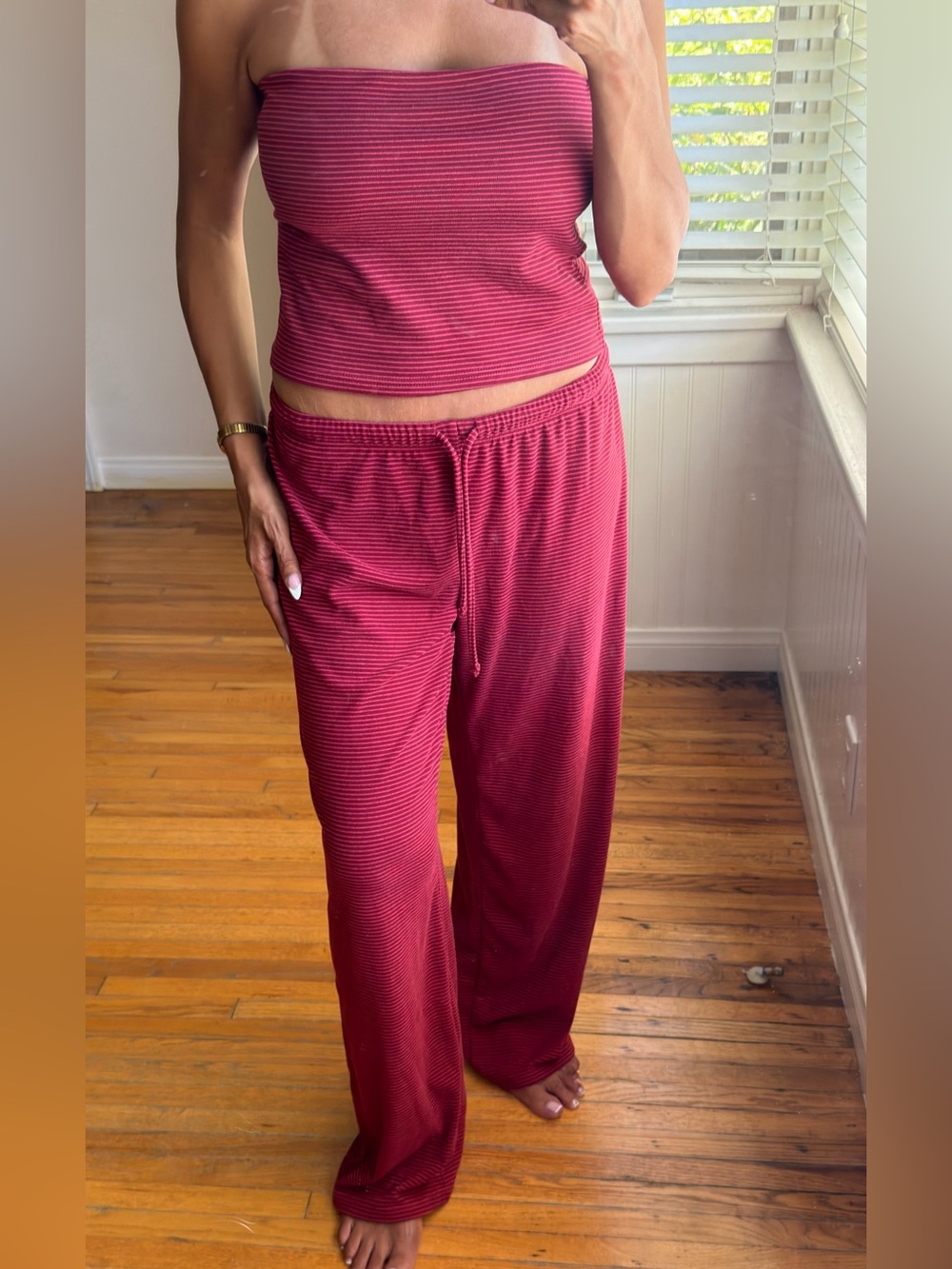Women's Strapless Ribbed Lounge Set - Wine